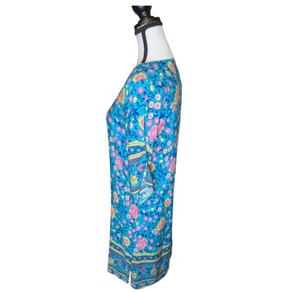 Halife Floral Boho Tassel Dress Size M – Blue Multicolor Tunic Shift - Picture 4 of 13